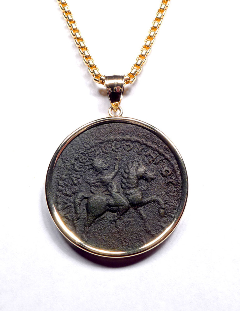 VERY RARE LARGE ANCIENT ROMAN IMPERIAL HORSE AND RIDER COIN PENDANT OF SEPTIMIUS SEVERUS IN 14KT GOLD  *CPR246 VERY RARE LARGE ANCIENT ROMAN IMPERIAL HORSE AND RIDER COIN PENDANT OF SEPTIMIUS SEVERUS IN 14KT GOLD  *CPR246