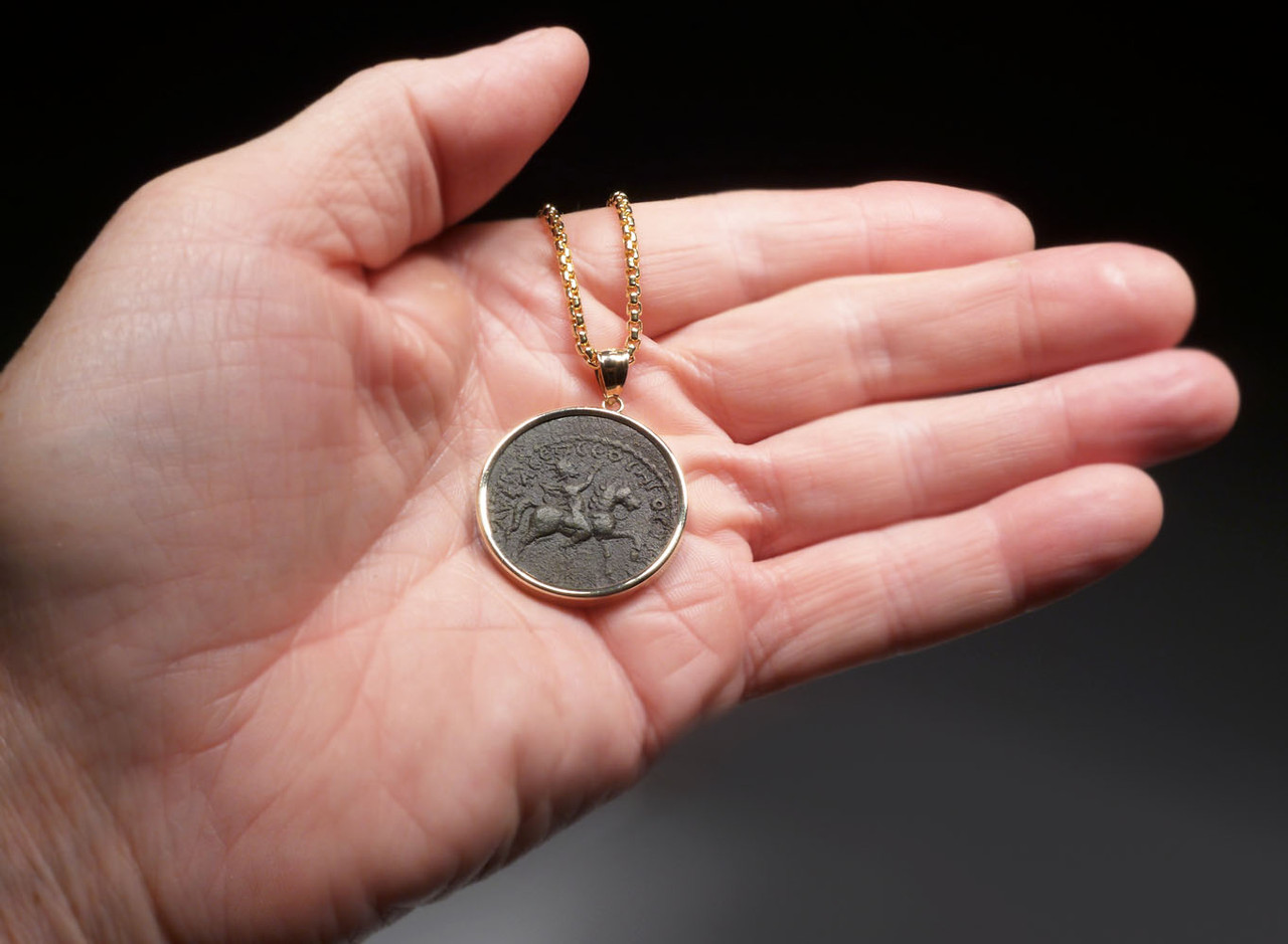 VERY RARE LARGE ANCIENT ROMAN IMPERIAL HORSE AND RIDER COIN PENDANT OF SEPTIMIUS SEVERUS IN 14KT GOLD  *CPR246 VERY RARE LARGE ANCIENT ROMAN IMPERIAL HORSE AND RIDER COIN PENDANT OF SEPTIMIUS SEVERUS IN 14KT GOLD  *CPR246