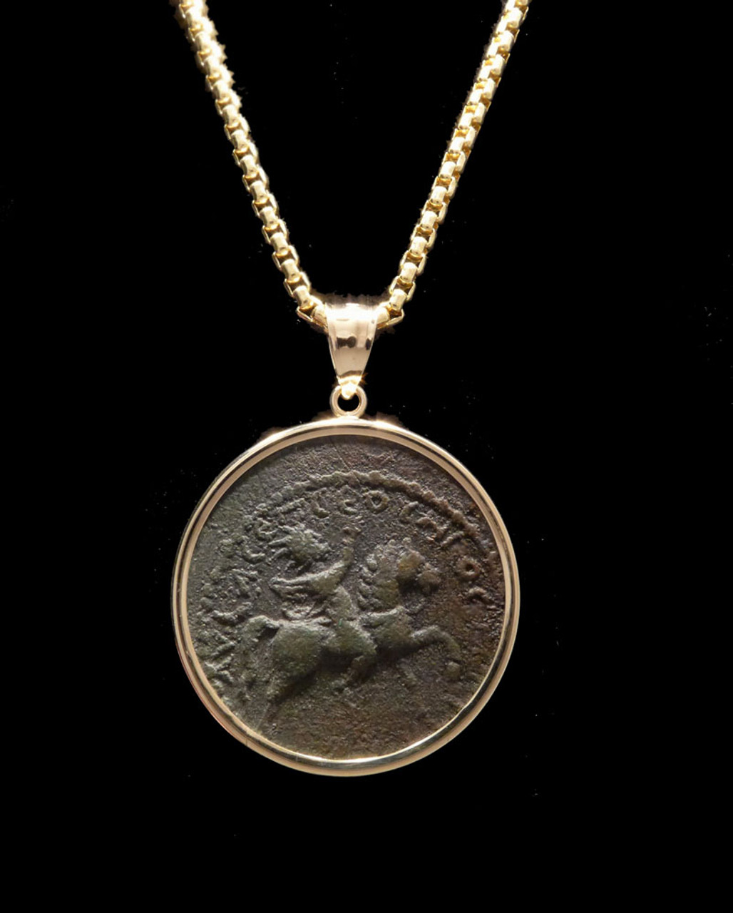 VERY RARE LARGE ANCIENT ROMAN IMPERIAL HORSE AND RIDER COIN PENDANT OF SEPTIMIUS SEVERUS IN 14KT GOLD  *CPR246 VERY RARE LARGE ANCIENT ROMAN IMPERIAL HORSE AND RIDER COIN PENDANT OF SEPTIMIUS SEVERUS IN 14KT GOLD  *CPR246