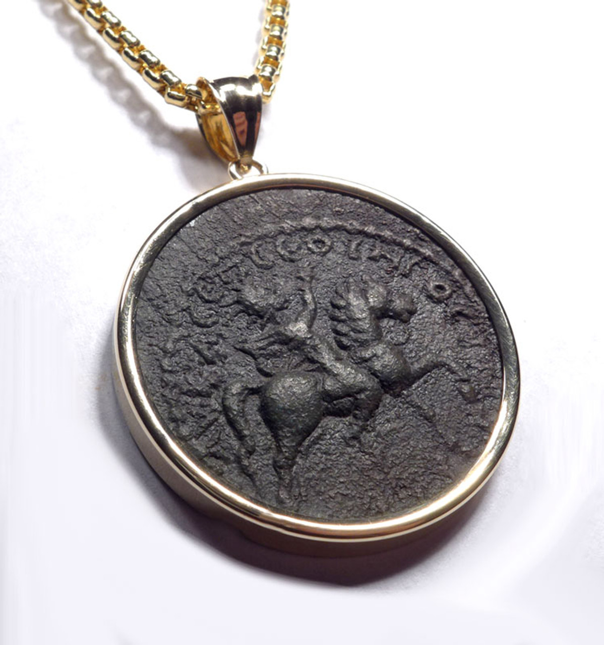 VERY RARE LARGE ANCIENT ROMAN IMPERIAL HORSE AND RIDER COIN PENDANT OF SEPTIMIUS SEVERUS IN 14KT GOLD  *CPR246 VERY RARE LARGE ANCIENT ROMAN IMPERIAL HORSE AND RIDER COIN PENDANT OF SEPTIMIUS SEVERUS IN 14KT GOLD  *CPR246