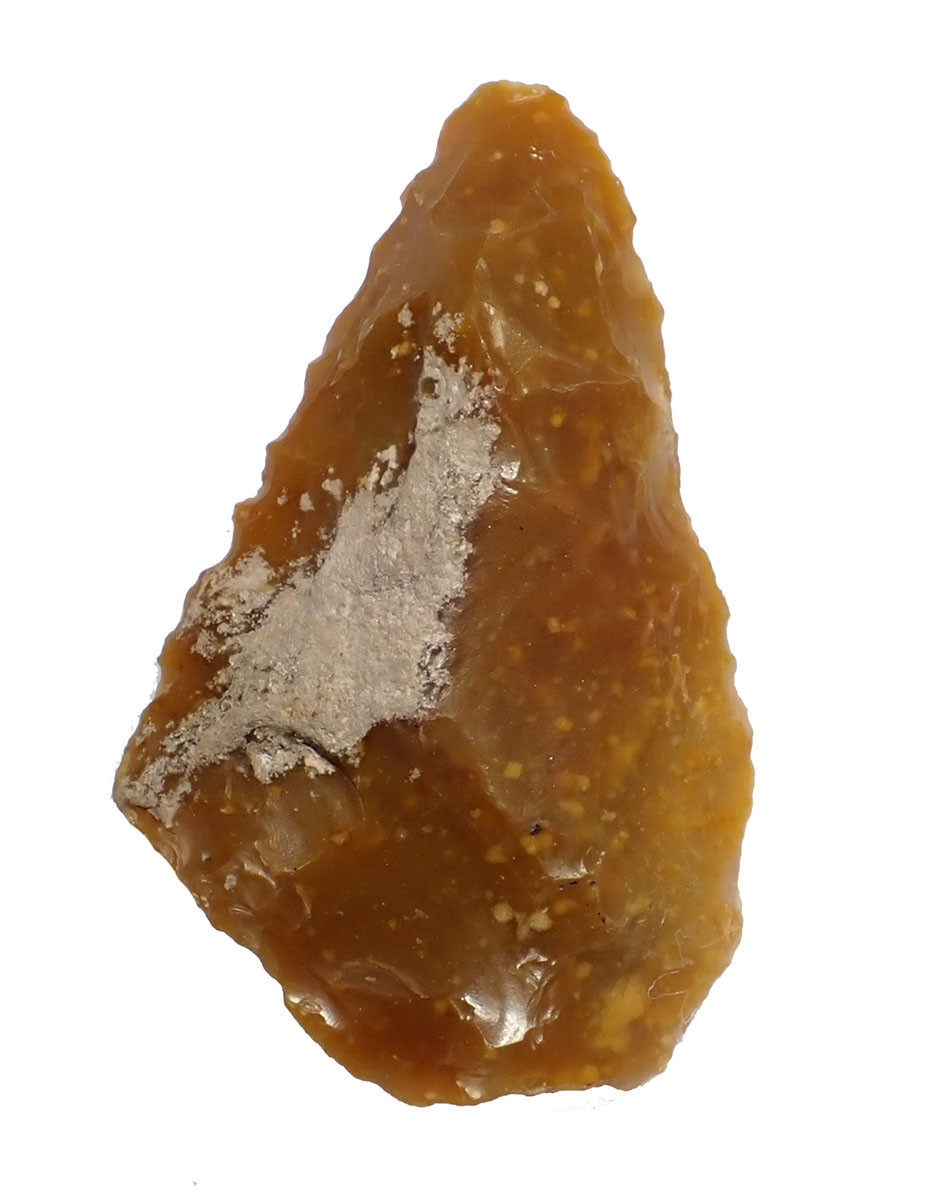 OUR LARGEST AND FINEST GOLDEN FLINT NEANDERTHAL SPEARHEAD MOUSTERIAN POINT FROM FRANCE  *M506