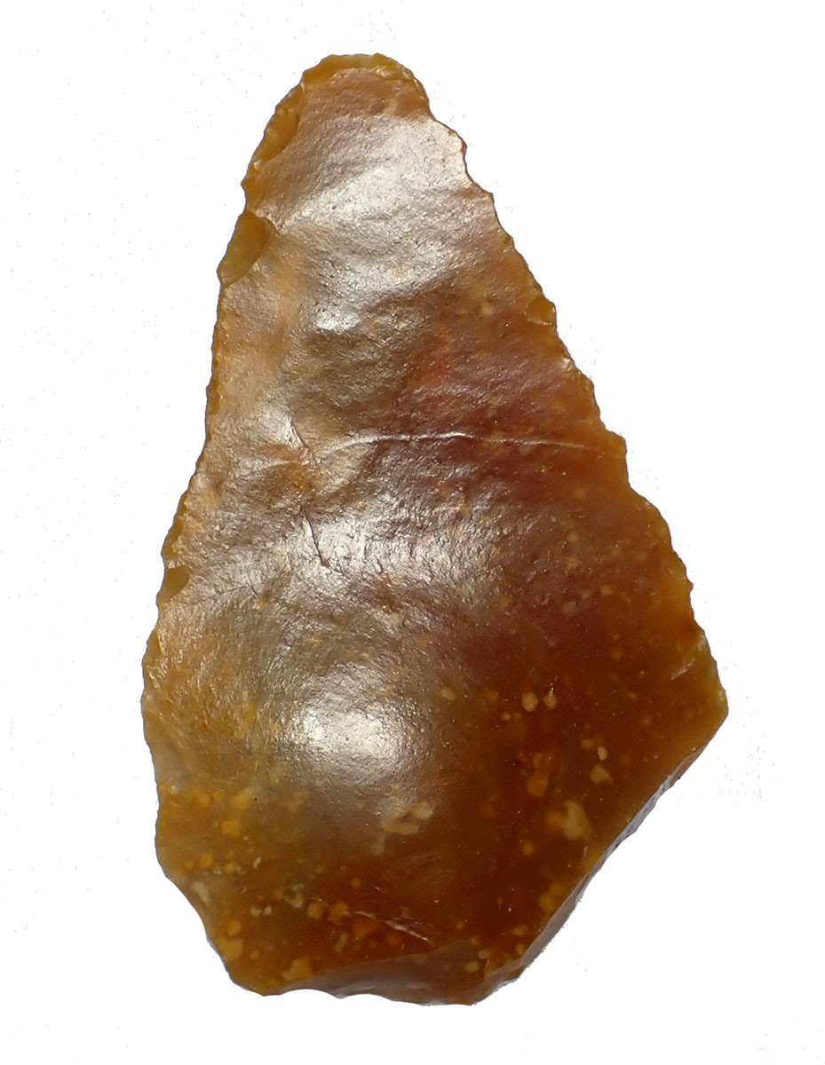 OUR LARGEST AND FINEST GOLDEN FLINT NEANDERTHAL SPEARHEAD MOUSTERIAN POINT FROM FRANCE  *M506