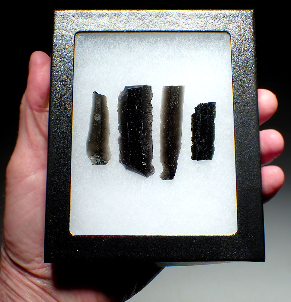 SET OF FOUR AZTEC PRE-COLUMBIAN OBSIDIAN PRISMATIC BLOOD-LETTING