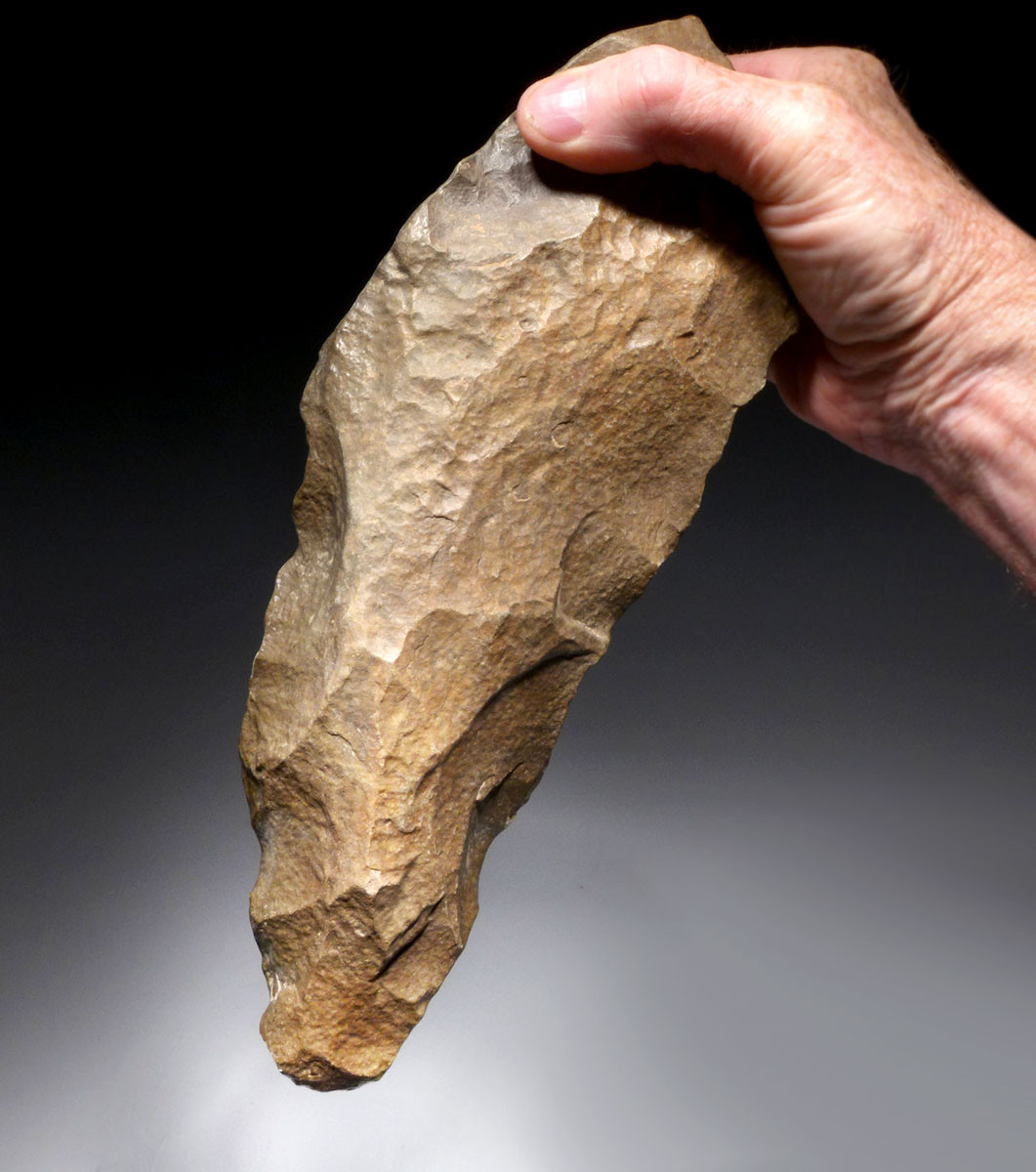 MONUMENTAL INVESTMENT-CLASS GIANT ELONGATED ACHEULEAN PRESTIGE HAND AXE MADE BY HOMO ERGASTER OF STONE AGE AFRICA  *ACH455