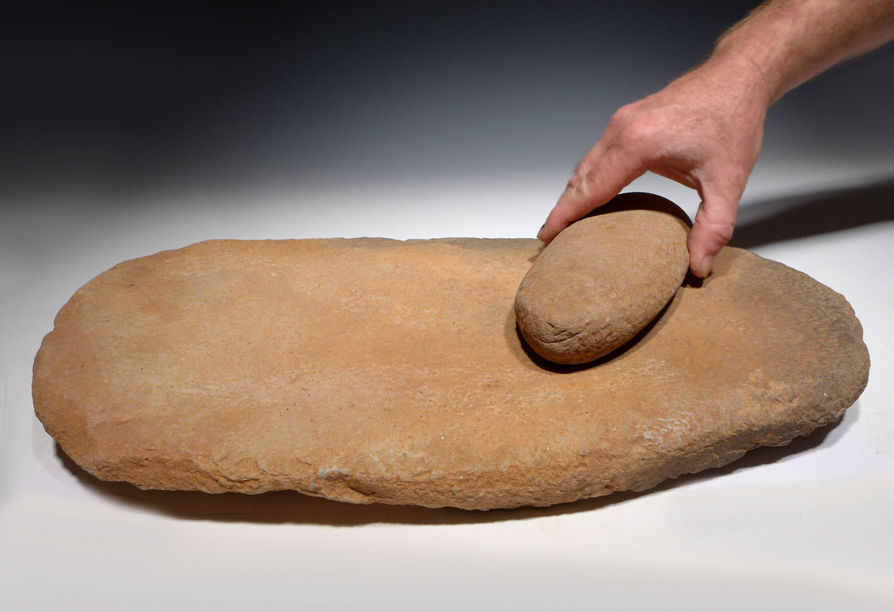 MUSEUM-CLASS AFRICAN CAPSIAN NEOLITHIC GRAIN GRINDING MILL AND RUBBING STONE  *CAPM02