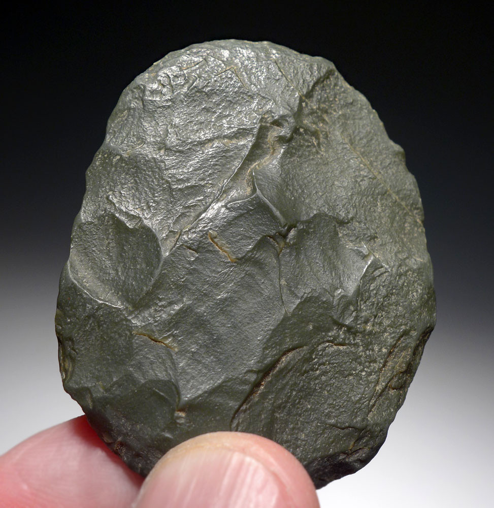 TENERIAN AFRICAN NEOLITHIC GREEN JASPER KNIFE AND DISK SCRAPER