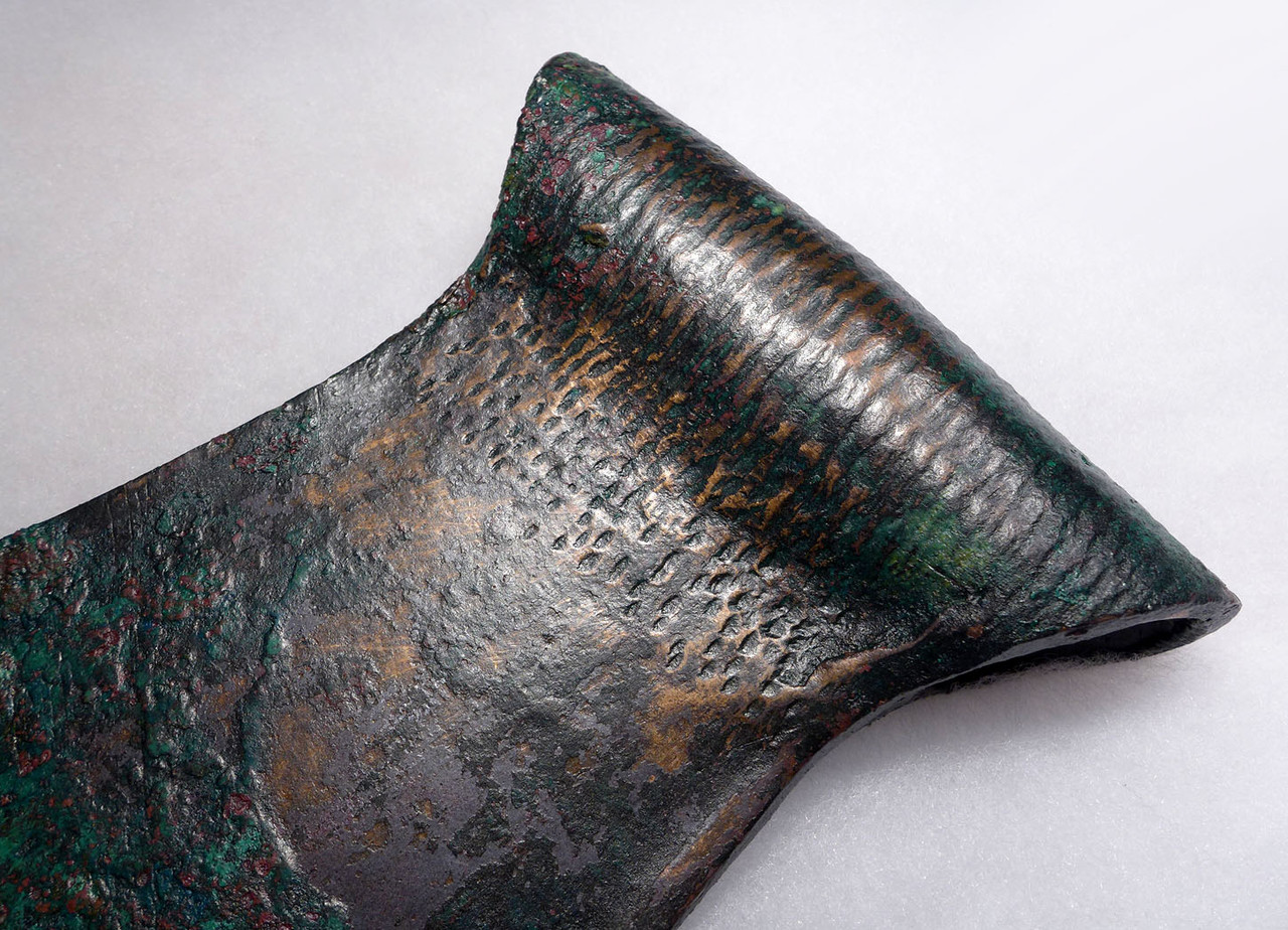 RARE MASSIVE PRESTIGE ANCIENT BRONZE BROAD AXE FROM LURISTAN WITH HAFTING DECORATIONS  *LUR189