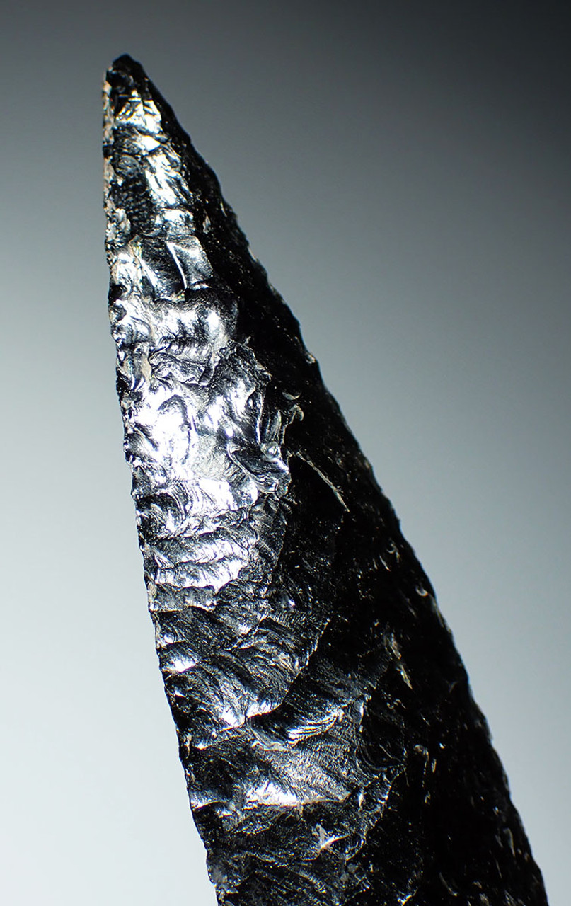"KILLED" RITUALLY BROKEN AZTEC PRE-COLUMBIAN OBSIDIAN LEAF DAGGER BLADE OFFERING TO THE GODS  *PC598
