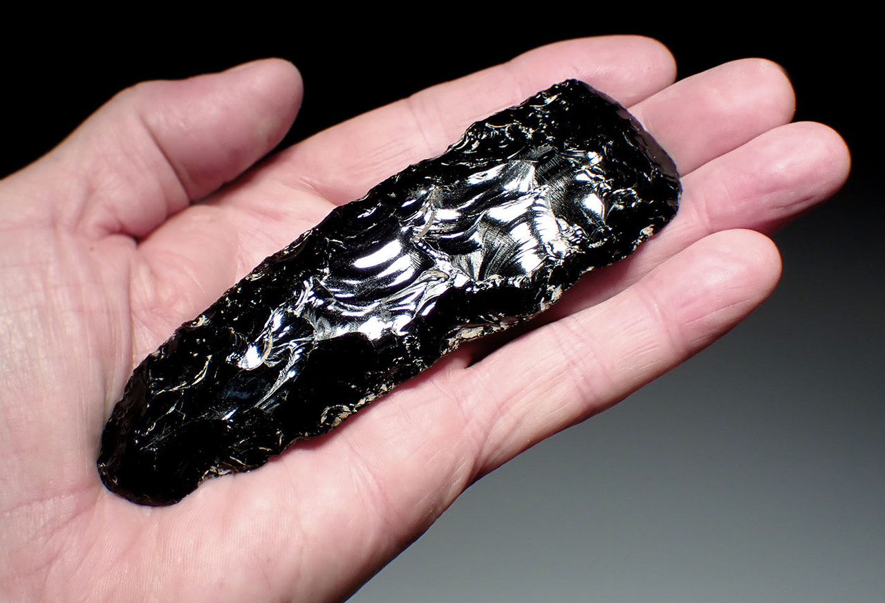 MAYAN PRE-COLUMBIAN OBSIDIAN BIFACIAL FLAKED CELT WAR AXE *PC605