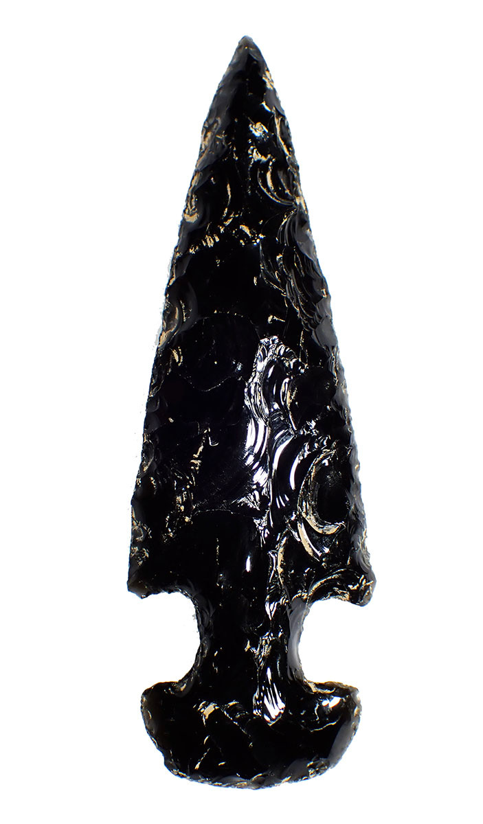 LARGE MAYAN PRE-COLUMBIAN OBSIDIAN FLARED CONVEX BASE PRESTIGE SPEARHEAD  *PC608