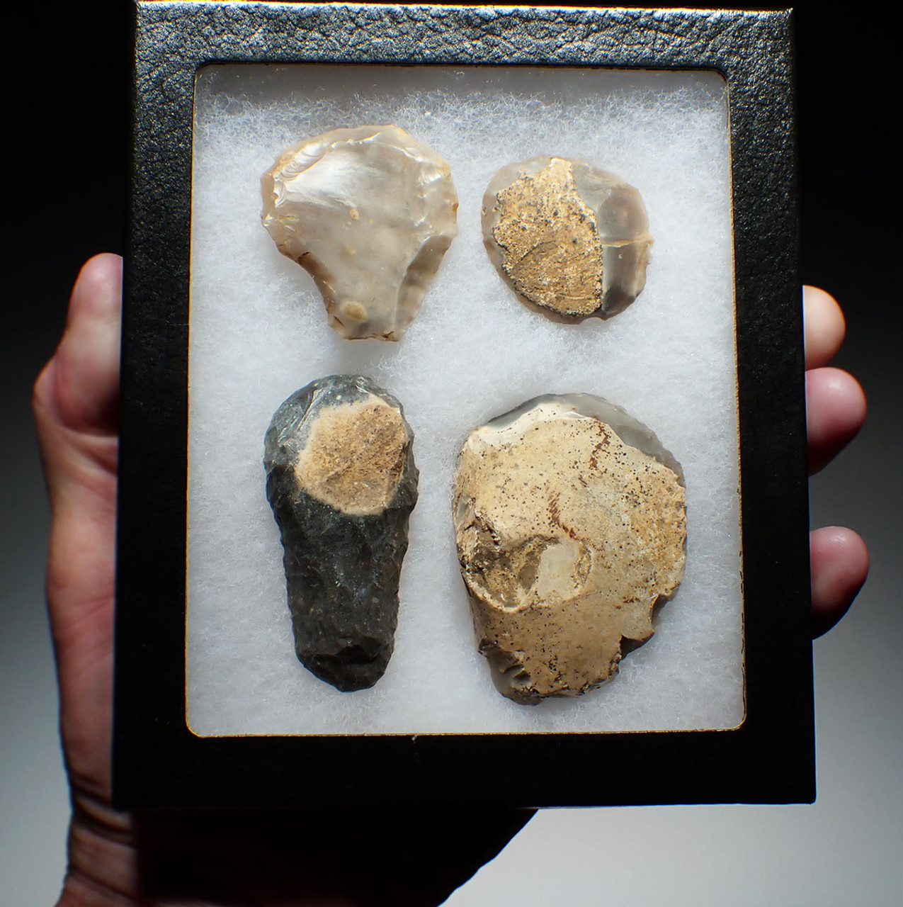 FOUR CHOICE QUALITY BRITISH NEOLITHIC FLINT TOOL SCRAPERS FROM VARIOUS SITES IN ENGLAND  *N316