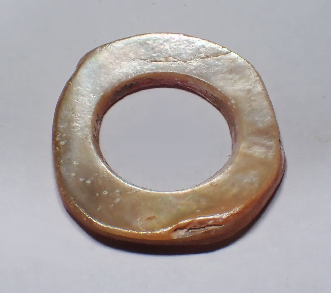 RARE ANCIENT TOLTEC PRE-COLUMBIAN IRIDESCENT SHELL BEAD APPLIQUE FROM MESOAMERICA  *PC634