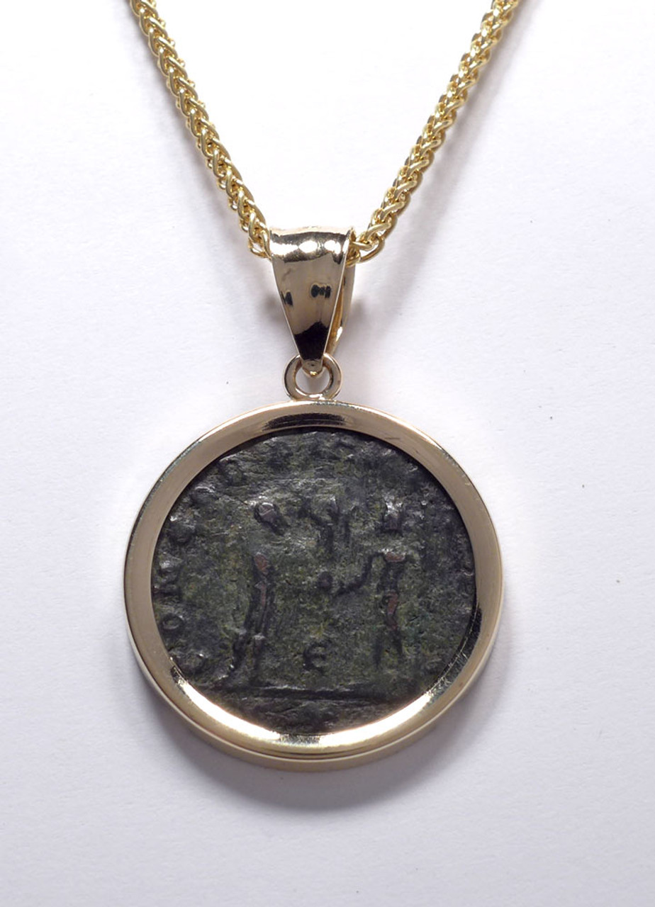 "UNITY OF THE MILITARY" ANCIENT ROMAN MAXIMIAN COIN PENDANT IN 14K GOLD  *CPR254