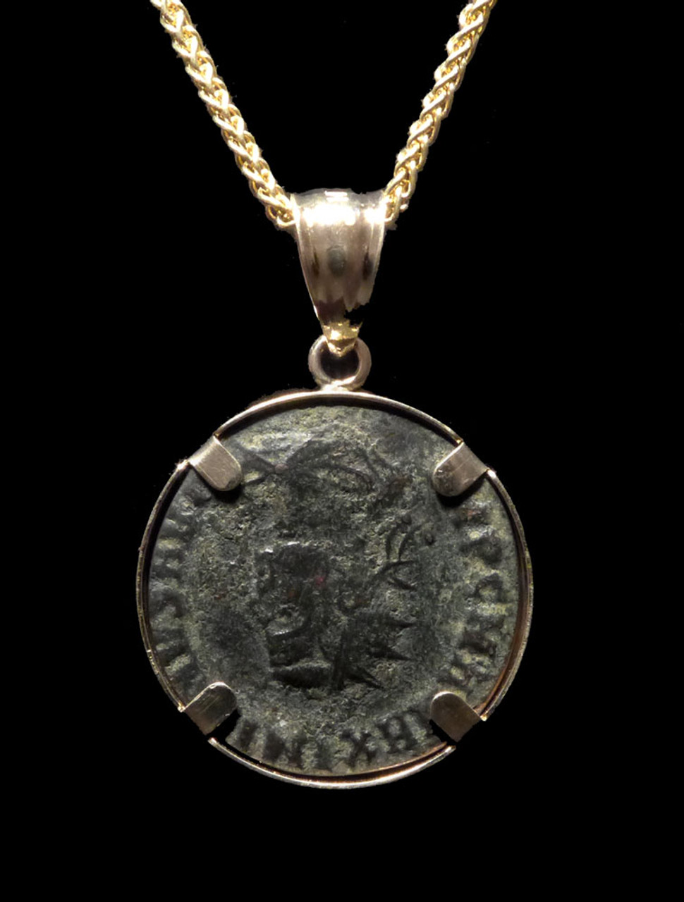 "UNITY OF THE MILITARY" ANCIENT ROMAN MAXIMIAN COIN PENDANT IN 14K GOLD  *CPR254