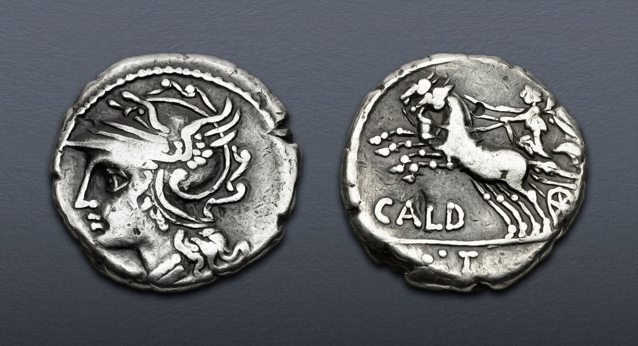 ROMAN REPUBLIC SILVER DENARIUS ANCIENT COIN WITH HELMETED ROMA AND VICTORY DRIVING CHARIOT HORSES  *AC224