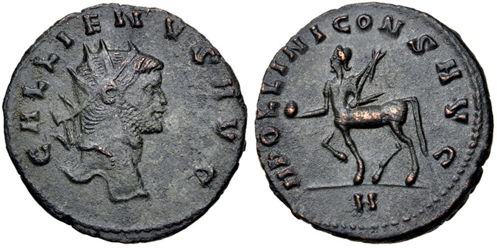 ROMAN IMPERIAL BRONZE ANTONINIANUS ANCIENT COIN OF GALLIENUS WITH CENTAUR - ANIMAL MYTHICAL SERIES COIN  *AC221