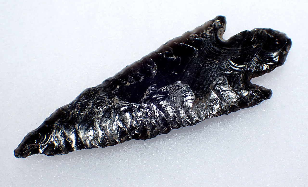 SUPREME LARGE PRESTIGE ATLATL BANDED OBSIDIAN BIFACIAL SPEARHEAD OF THE PRE-COLUMBIAN AZTECS  *PC650