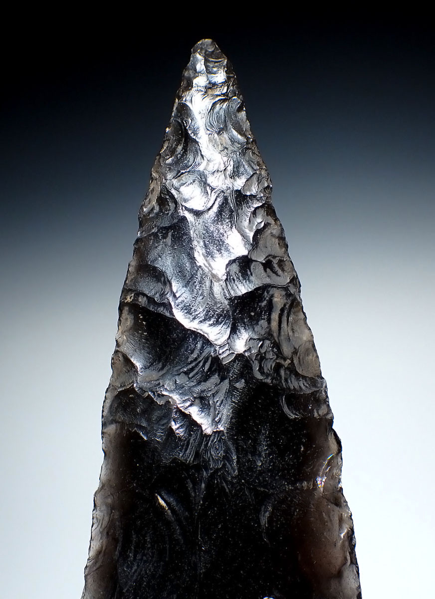 EXCEPTIONAL LARGE AZTEC PRE-COLUMBIAN OBSIDIAN SACRIFICIAL LEAF DAGGER BLADE FOR HEART REMOVAL SACRIFICE  *PC648