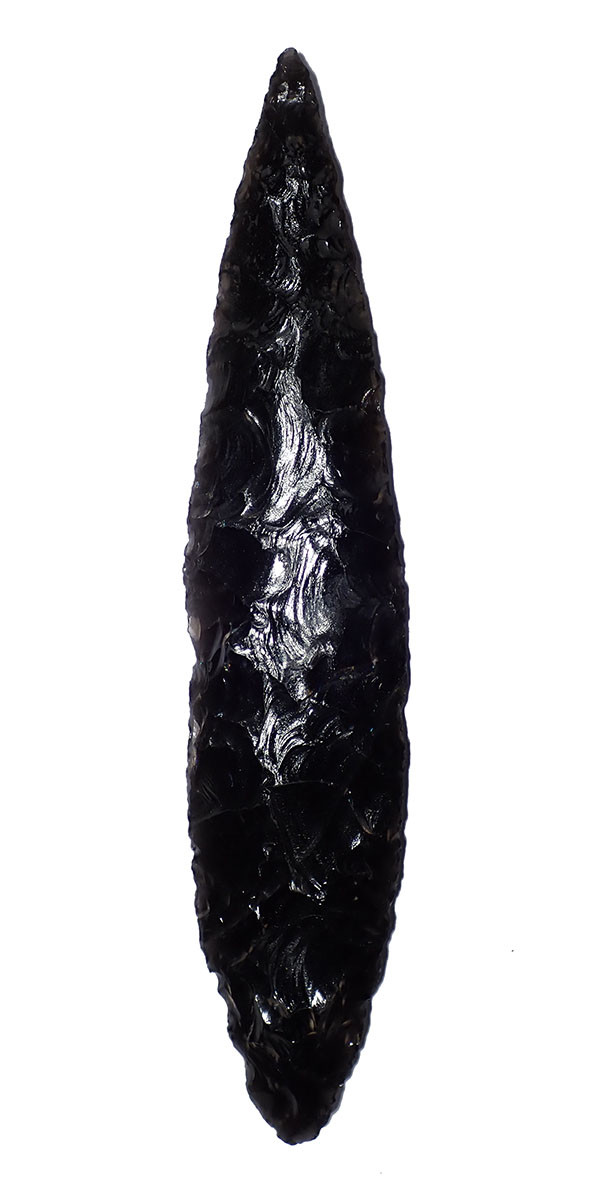 EXCEPTIONAL LARGE AZTEC PRE-COLUMBIAN OBSIDIAN SACRIFICIAL LEAF DAGGER BLADE FOR HEART REMOVAL SACRIFICE  *PC648