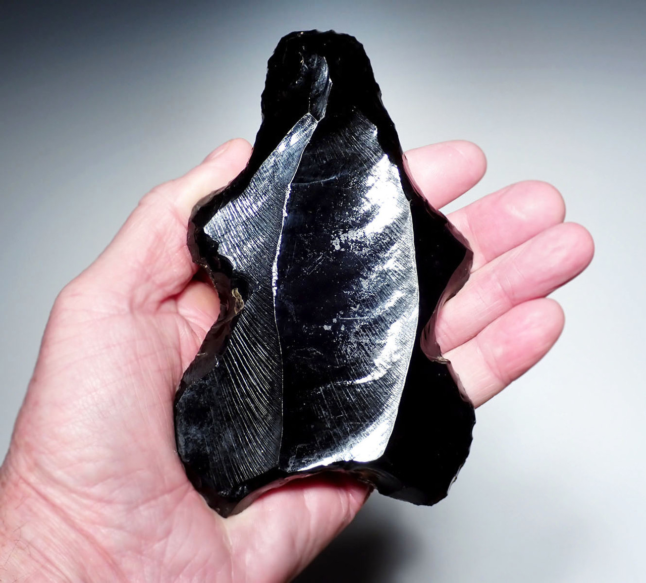 EXTREMELY RARE MAYAN PRE-COLUMBIAN LARGE OBSIDIAN HUMAN SACRIFICE CEREMONIAL ECCENTRIC EFFIGY FIGURE FROM A CENOTE  *PC647