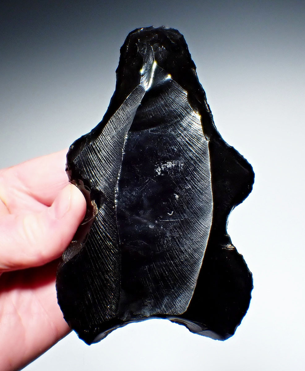 EXTREMELY RARE MAYAN PRE-COLUMBIAN LARGE OBSIDIAN HUMAN SACRIFICE CEREMONIAL ECCENTRIC EFFIGY FIGURE FROM A CENOTE  *PC647