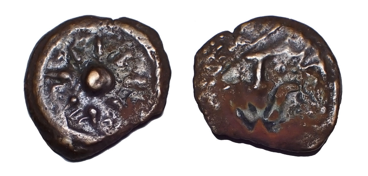 WIDOWS MITE COIN JUDEAN KINGDOM BRONZE PRUTAH ALEXANDER JANNAEUS WITH STAR AND ANCHOR  *AC262