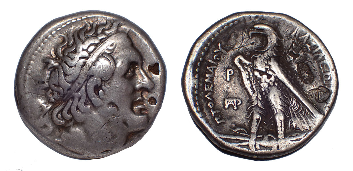 PTOLEMY II GREEK SILVER PTOLEMAIC TETRADRACHM ANCIENT COIN OF PTOLEMY WITH EAGLE STANDING ON THUNDERBOLT  *AC263
