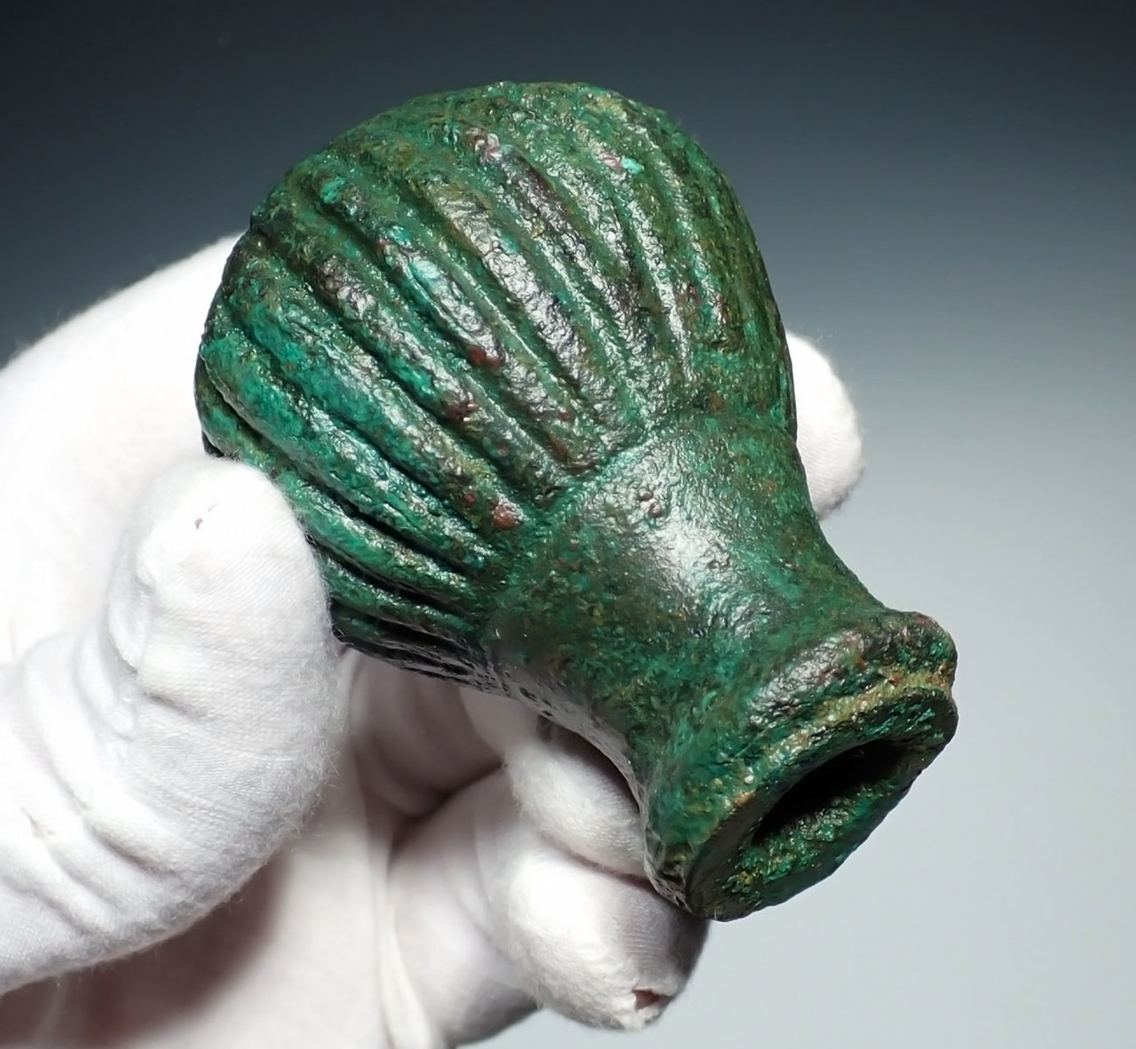EXCEPTIONAL ANCIENT LURISTAN BRONZE RIBBED GLOBULAR SCEPTER OFFICERS WAR MACE HEAD FROM THE ANCIENT NEAR EAST  *LUR433
