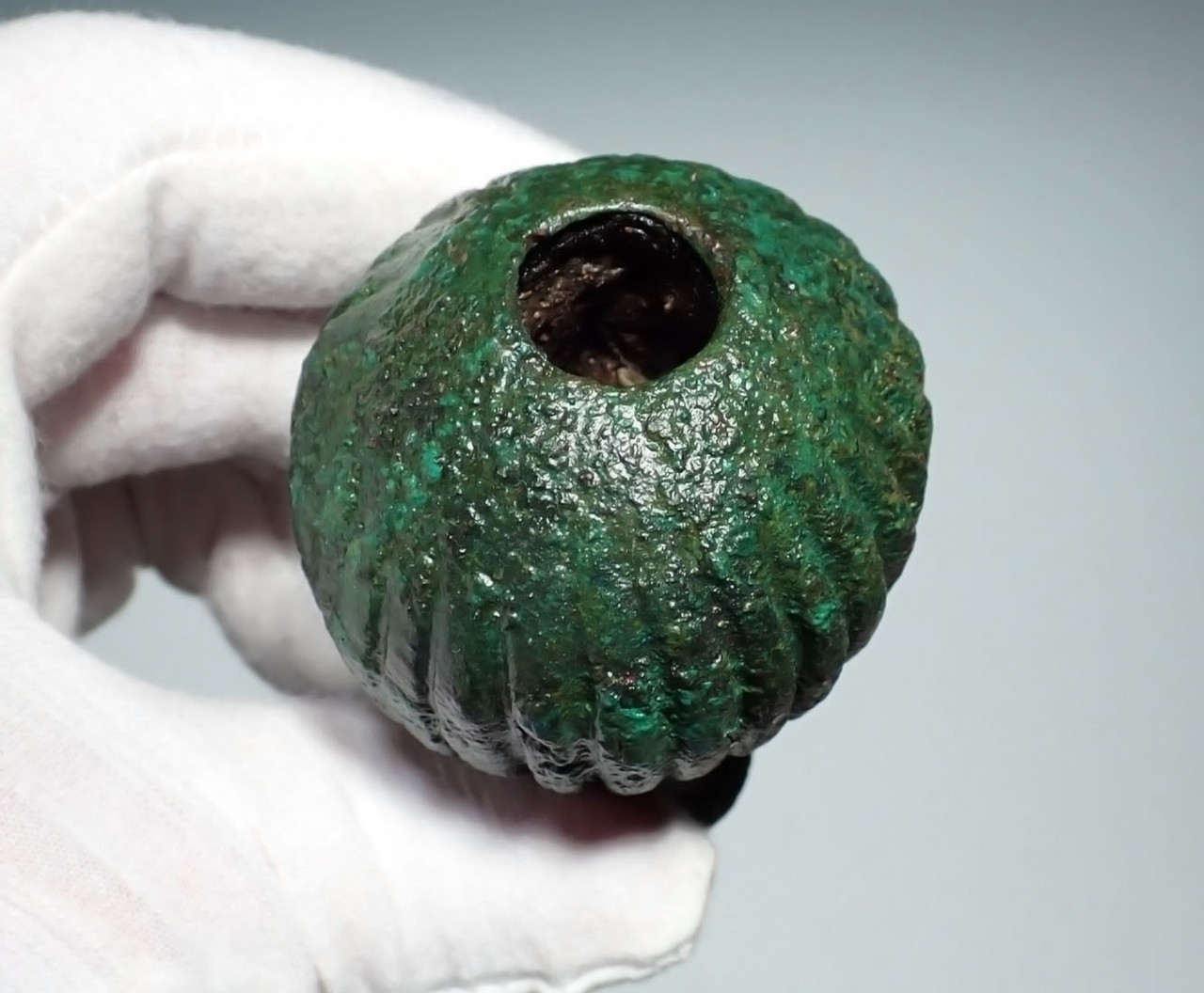 EXCEPTIONAL ANCIENT LURISTAN BRONZE RIBBED GLOBULAR SCEPTER OFFICERS WAR MACE HEAD FROM THE ANCIENT NEAR EAST  *LUR433