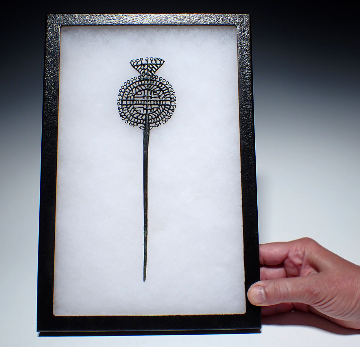 LARGE ANCIENT BRONZE OPENWORK FIGURAL STICK PIN OF THE EASTERN SAKA INDO-SCYTHIANS  *LUR438