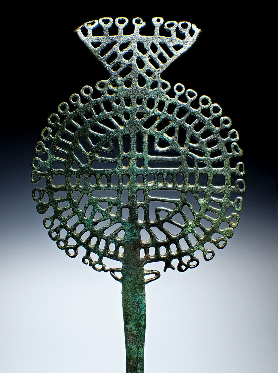 LARGE ANCIENT BRONZE OPENWORK FIGURAL STICK PIN OF THE EASTERN SAKA INDO-SCYTHIANS  *LUR438