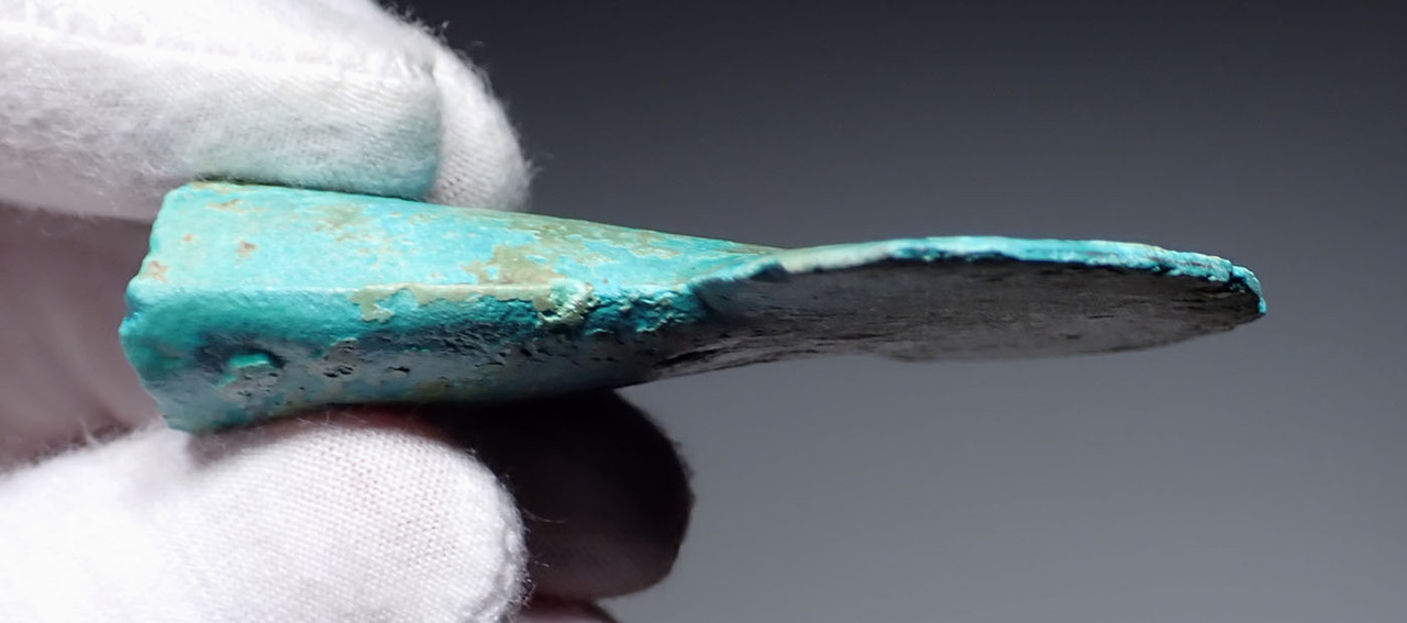 STUNNING SEAFOAM GREEN ANCIENT LAC VIET BRONZE WAR AXE FROM THE SOUTHEAST ASIA DONG SON CULTURE  *SEA47