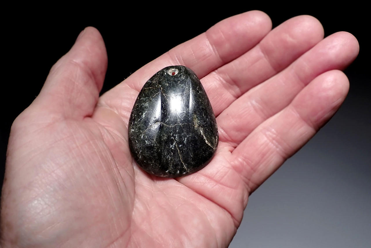 FINEST PRE-COLUMBIAN MEZCALA CARVED STONE GROOVED AND DRILLED AMULET PENDANT  *PC654