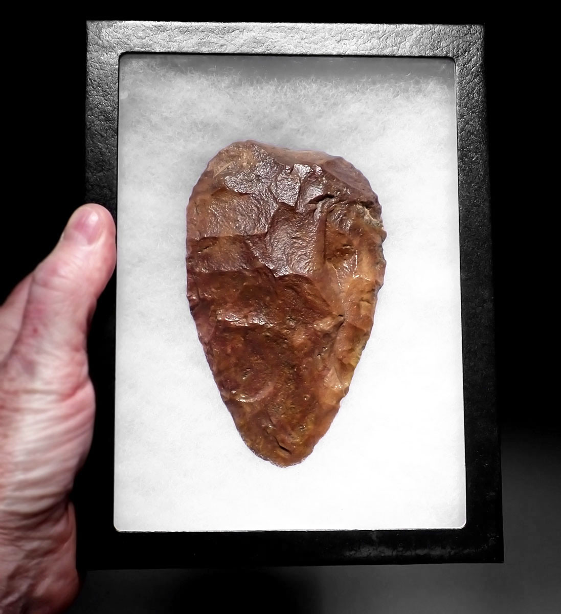 EXTRAORDINARY INVESTMENT GRADE BURNT RED-ORANGE STONE HOMO ERGASTER ACHEULEAN HAND AXE FROM PREHISTORIC AFRICA  *ACH491