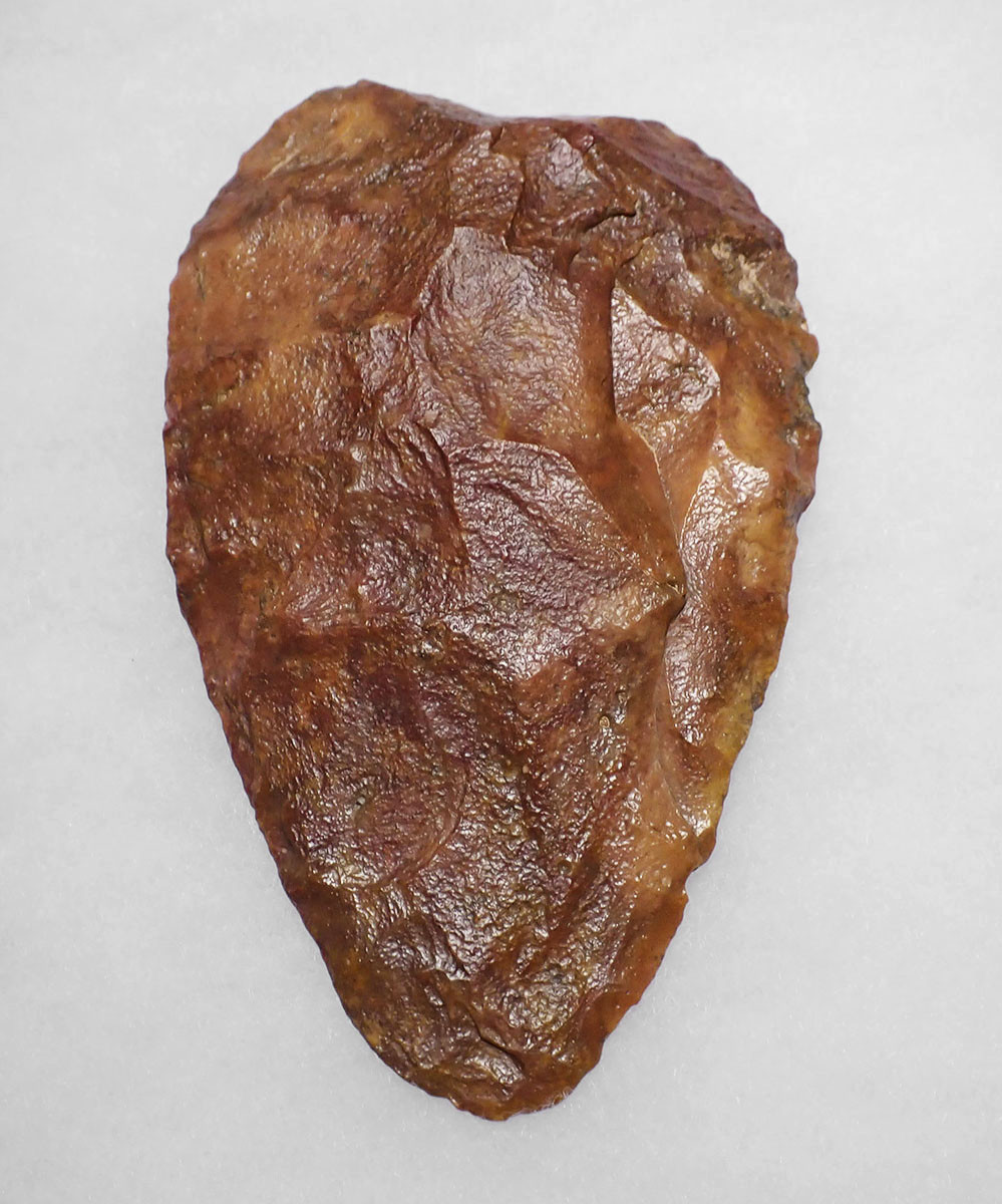 EXTRAORDINARY INVESTMENT GRADE BURNT RED-ORANGE STONE HOMO ERGASTER ACHEULEAN HAND AXE FROM PREHISTORIC AFRICA  *ACH491