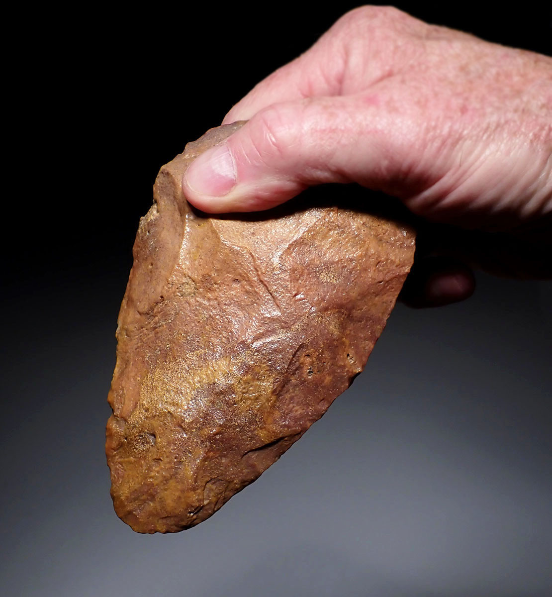 EXTRAORDINARY INVESTMENT GRADE BURNT RED-ORANGE STONE HOMO ERGASTER ACHEULEAN HAND AXE FROM PREHISTORIC AFRICA  *ACH491
