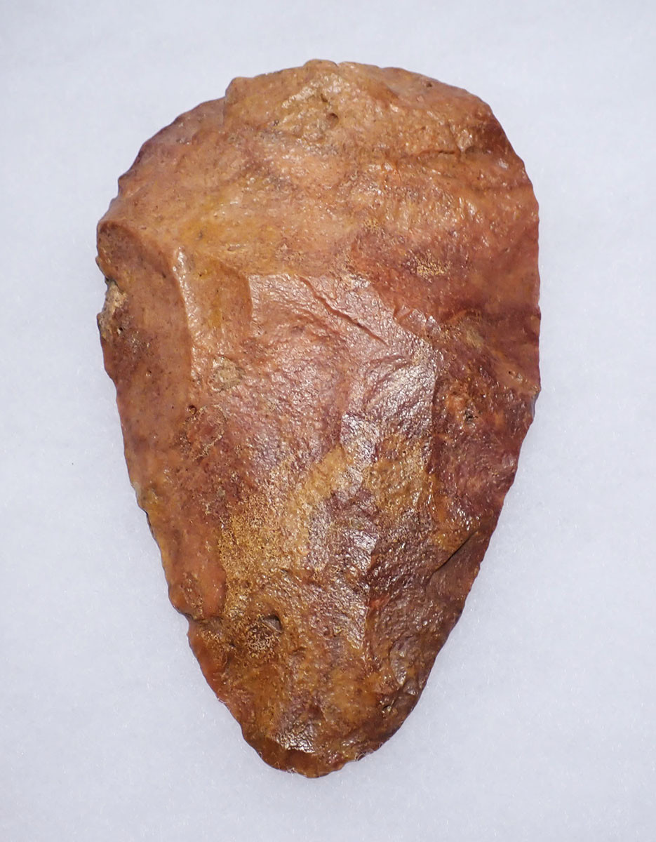 EXTRAORDINARY INVESTMENT GRADE BURNT RED-ORANGE STONE HOMO ERGASTER ACHEULEAN HAND AXE FROM PREHISTORIC AFRICA  *ACH491