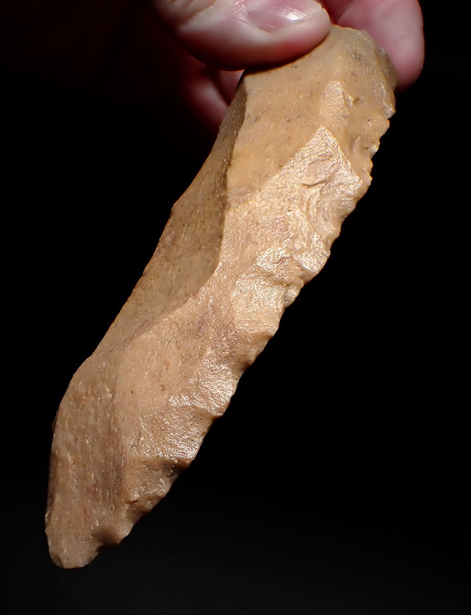 RARE SUPERB LARGE TENERIAN NEOLITHIC DENTICULATE SAW BLADE FLAKE STONE TOOL FROM THE SAHARAN TENERE DESERT  *CAP449