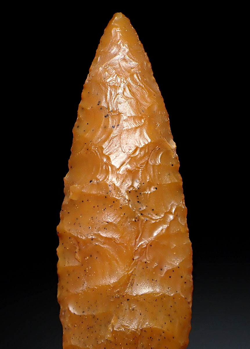 BEST OF THE LIFETIME COLLECTION - LARGE RARE TENERIAN NEOLITHIC GOLD JASPER PRESTIGE ARROWHEAD  *CAP452