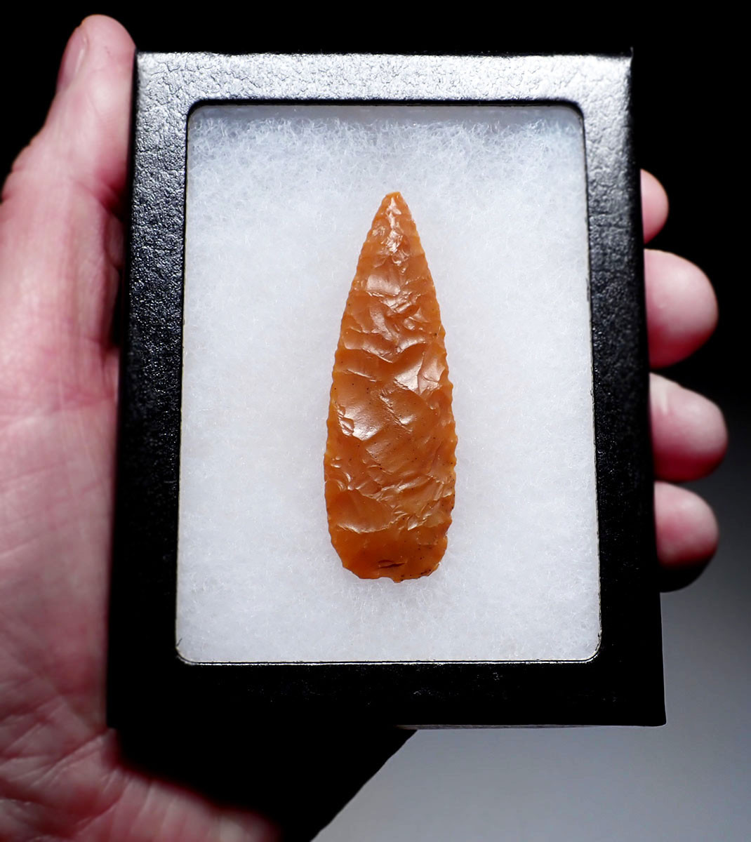 BEST OF THE LIFETIME COLLECTION - LARGE RARE TENERIAN NEOLITHIC GOLD JASPER PRESTIGE ARROWHEAD  *CAP452
