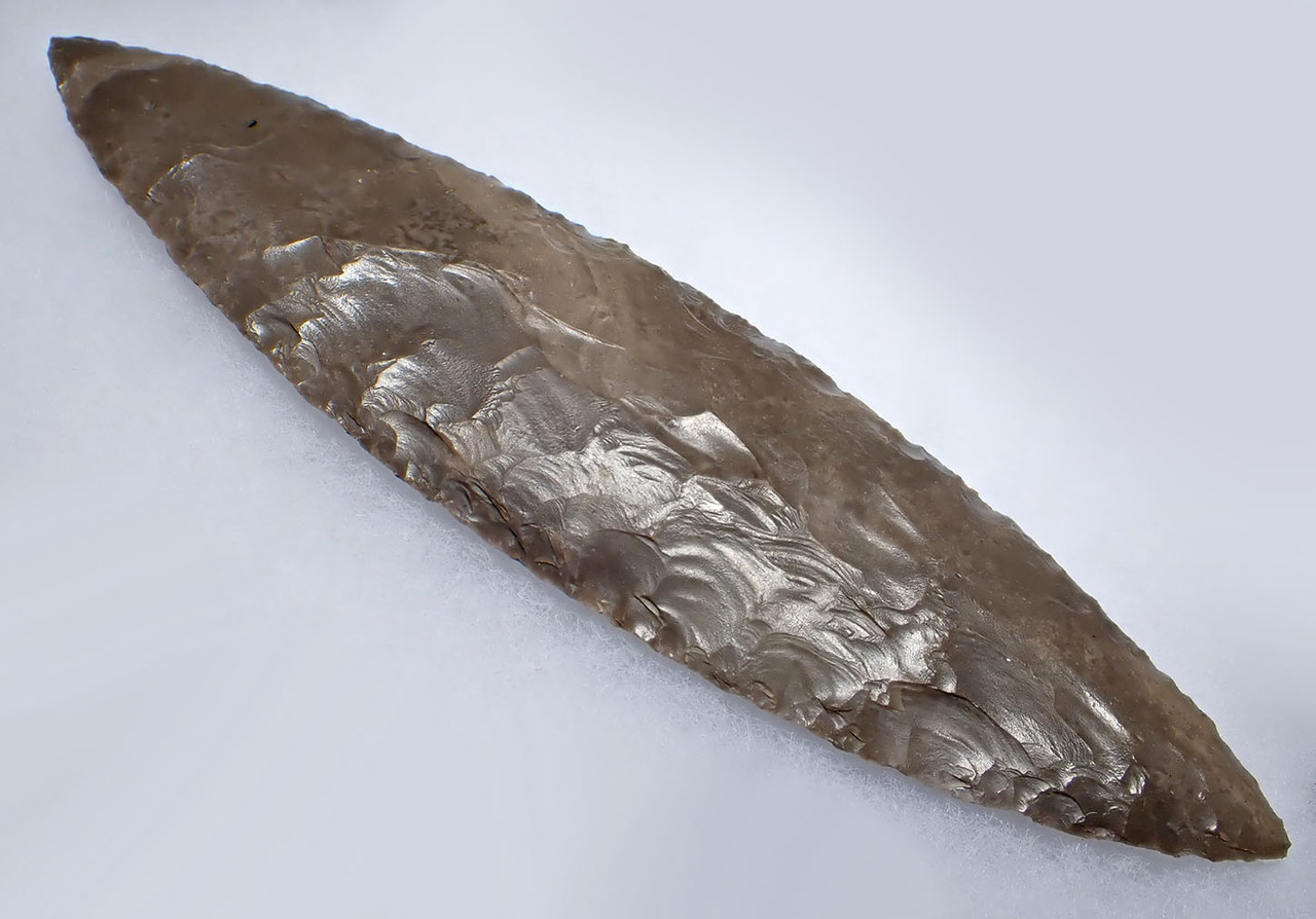SUPERIOR PRE-COLUMBIAN MAYAN BIFACIAL SILVER FLINT RITUAL KNIFE LEAF BLADE DAGGER FOR SACRIFICE   *PC658