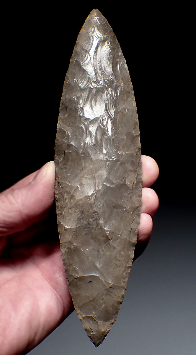 SUPERIOR PRE-COLUMBIAN MAYAN BIFACIAL SILVER FLINT RITUAL KNIFE LEAF BLADE DAGGER FOR SACRIFICE   *PC658