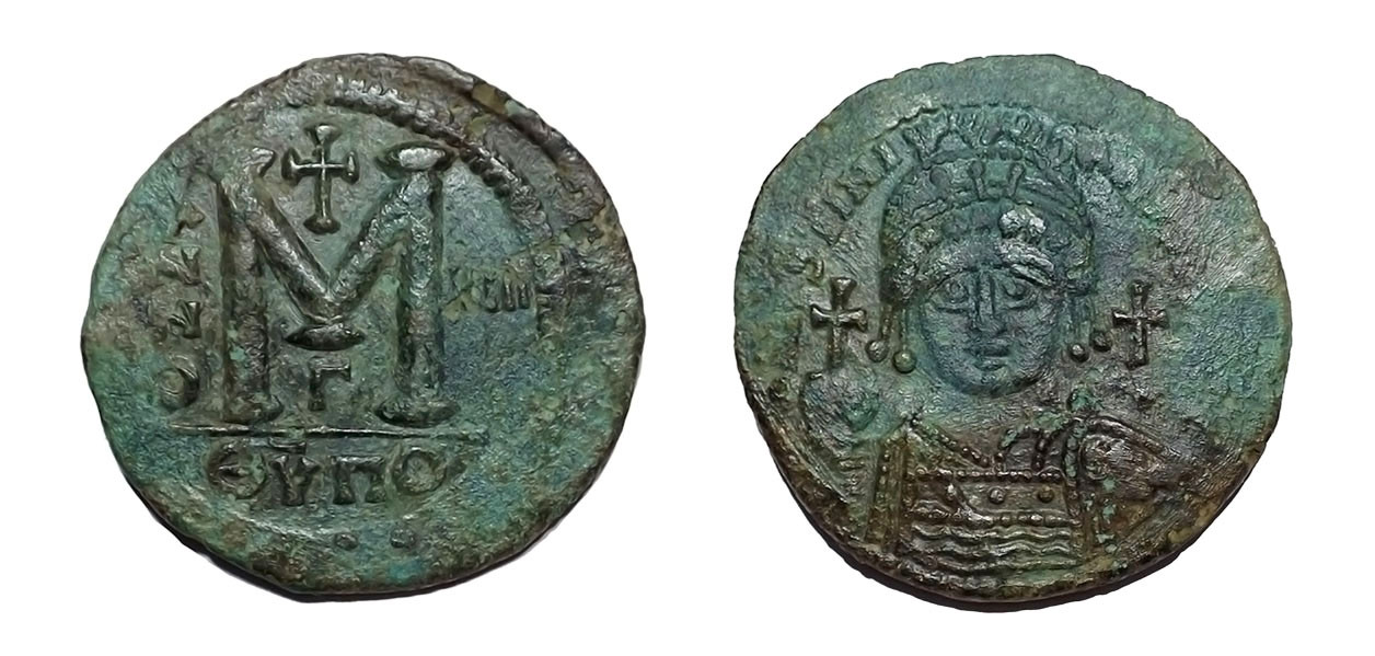 EXCEPTIONAL LARGE ROMAN BYZANTINE BRONZE FOLLIS ANCIENT COIN OF EMPEROR JUSTINIAN I THE GREAT WHO BUILT HAGIA SOPHIA  *AC240