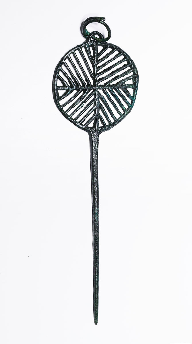 ANCIENT BRONZE GEOMETRIC OPENWORK DISK HEAD STICK PIN OF THE EASTERN SAKA SCYTHIANS  *LUR459