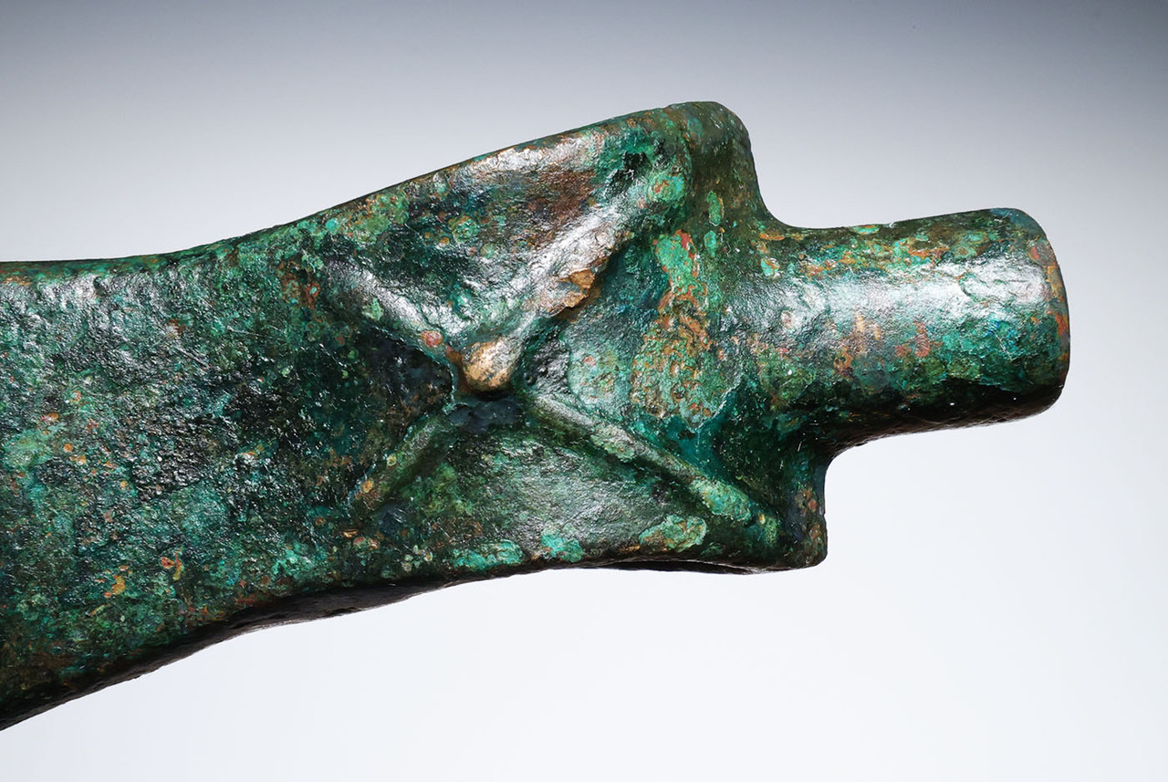SUPERB ANCIENT LURISTAN BRONZE DECORATED HAMMER WAR AXE FROM THE NEAR EAST  *LUR468