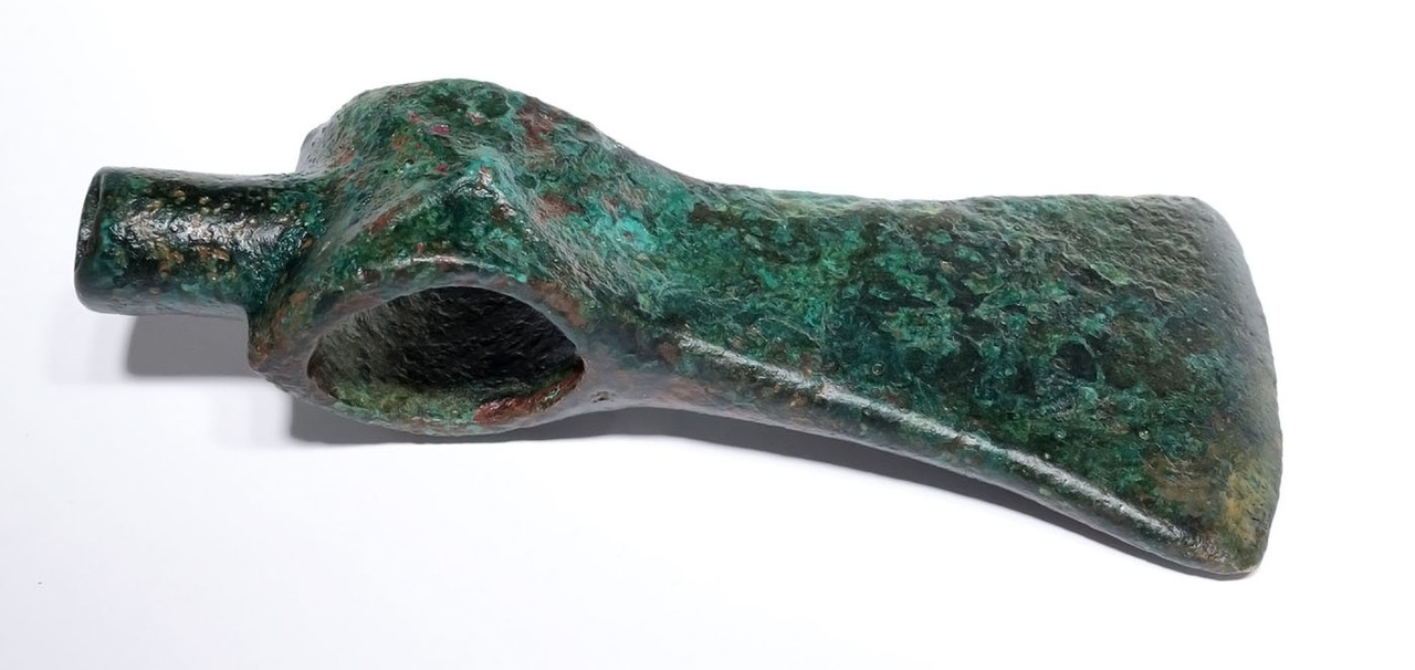 SUPERB ANCIENT LURISTAN BRONZE DECORATED HAMMER WAR AXE FROM THE NEAR EAST  *LUR468