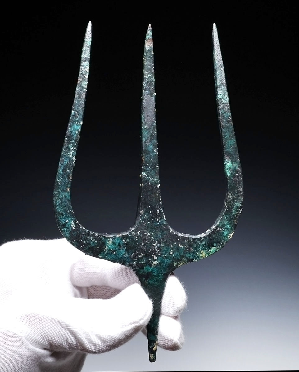 EXTREMELY RARE SAKA INDO-SCYTHIAN ANCIENT BRONZE COMBAT WAR TRIDENT  *LUR467
