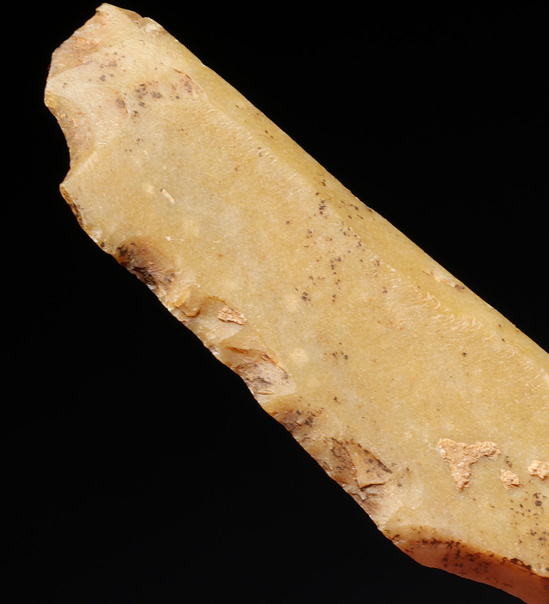 GOLDEN FLINT NEANDERTHAL MOUSTERIAN BLADE KNIFE FLAKE TOOL FROM FAMOUS MIDDLE PALEOLITHIC SITE IN FRANCE  *M540
