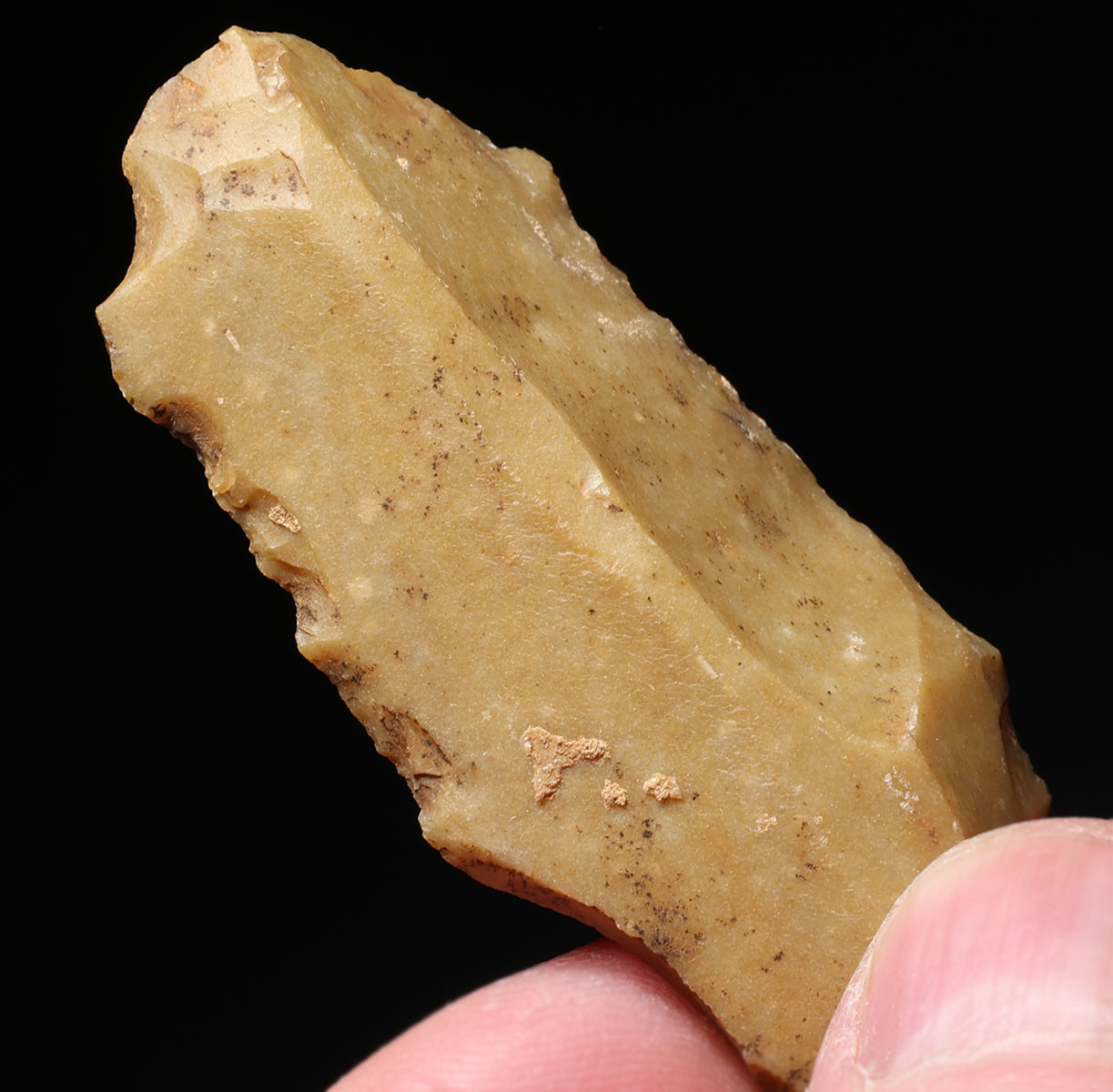 GOLDEN FLINT NEANDERTHAL MOUSTERIAN BLADE KNIFE FLAKE TOOL FROM FAMOUS MIDDLE PALEOLITHIC SITE IN FRANCE  *M540