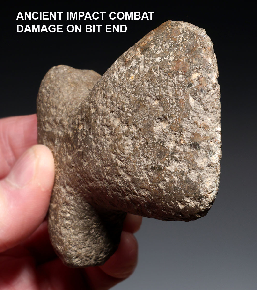 INCA PRE-COLUMBIAN SHOULDERED BASALT STONE WAR HAMMER AXE WITH COMBAT USE WEAR  *PC663